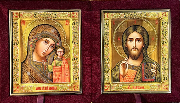 Складень бархат с ликами Казанская и Спаситель, в ассортименте (19х22) — изображение 3